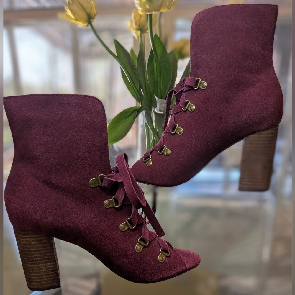 Joyfolie Plum Ankle Suede Booties 9.5